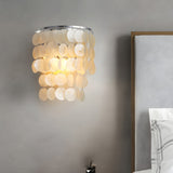 Modern Coastal Capiz Shell Wall Sconce Gold Chrome LED Bedside Accent Light