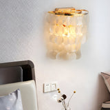 Modern Coastal Capiz Shell Wall Sconce Gold Chrome LED Bedside Accent Light