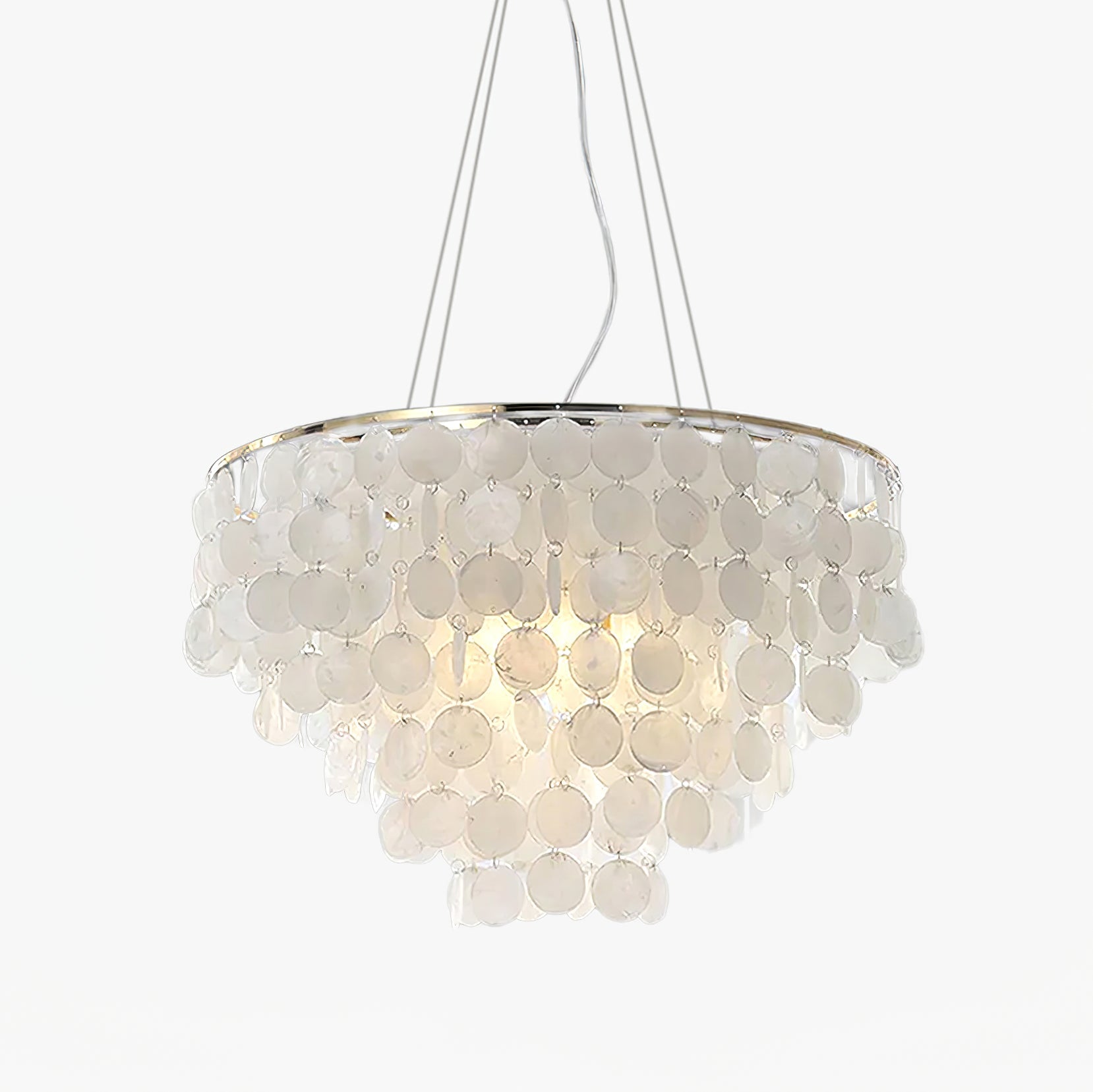 Modern Coastal Multi Tiered Shell Chandelier Round Pendant Light with Gold Accents