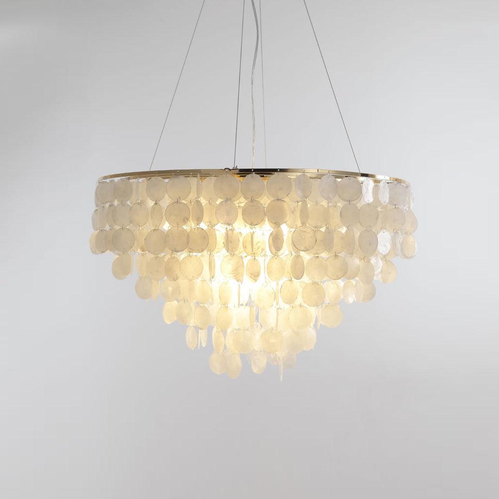 Modern Coastal Multi Tiered Shell Chandelier Round Pendant Light with Gold Accents