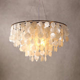 Modern Coastal Multi Tiered Shell Chandelier Round Pendant Light with Gold Accents