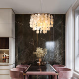 Modern Coastal Multi Tiered Shell Chandelier Round Pendant Light with Gold Accents