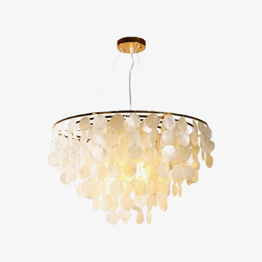Modern Coastal Multi Tiered Shell Chandelier Round Pendant Light with Gold Accents