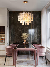 Modern Coastal Multi Tiered Shell Chandelier Round Pendant Light with Gold Accents