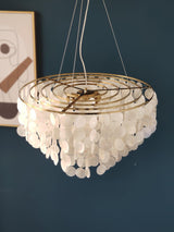 Modern Coastal Multi Tiered Shell Chandelier Round Pendant Light with Gold Accents