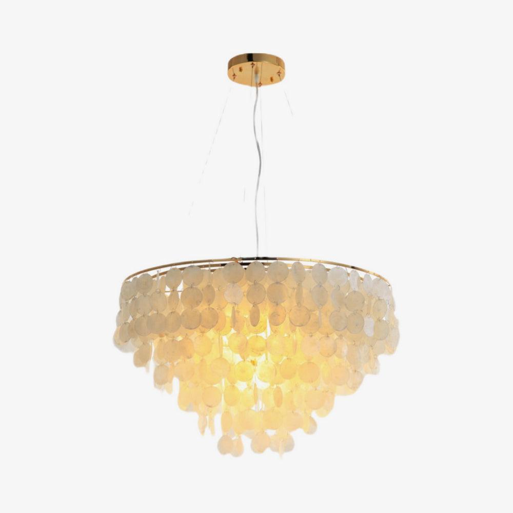 Modern Coastal Multi Tiered Shell Chandelier Round Pendant Light with Gold Accents