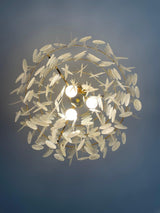 Modern Coastal Multi Tiered Shell Chandelier Round Pendant Light with Gold Accents
