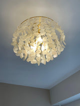 Modern Coastal Multi Tiered Shell Chandelier Round Pendant Light with Gold Accents