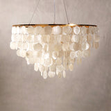 Modern Coastal Multi Tiered Shell Chandelier Round Pendant Light with Gold Accents