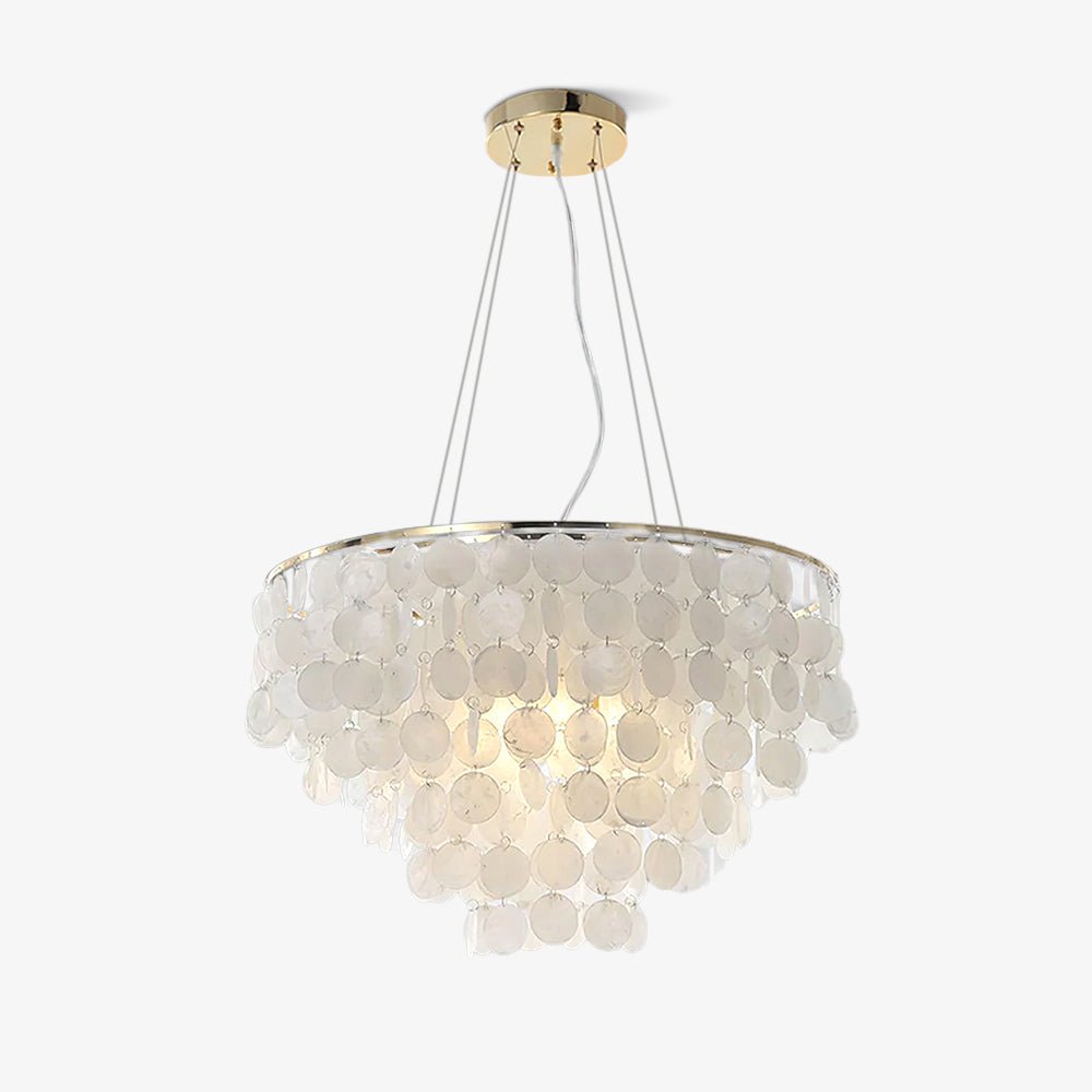 Modern Coastal Multi Tiered Shell Chandelier Round Pendant Light with Gold Accents