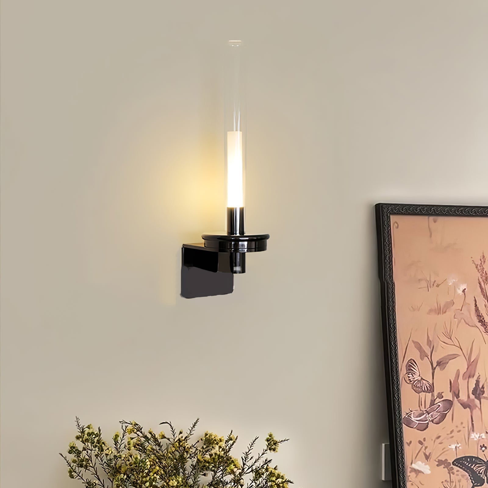 Modern Column Torch Wall Sconce LED Indoor Lighting with Glass Cylinder Shade