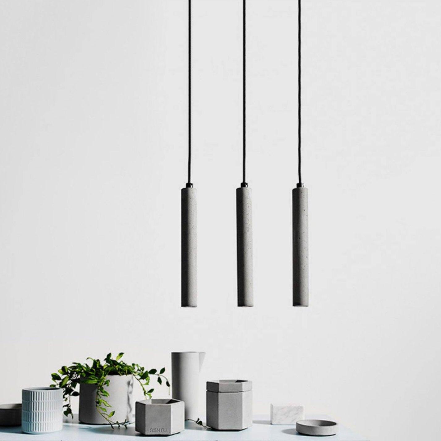 Modern Concrete Terrazzo Pendant Light Industrial Minimalist Cylinder Hanging Lamp for Kitchen and Dining Room