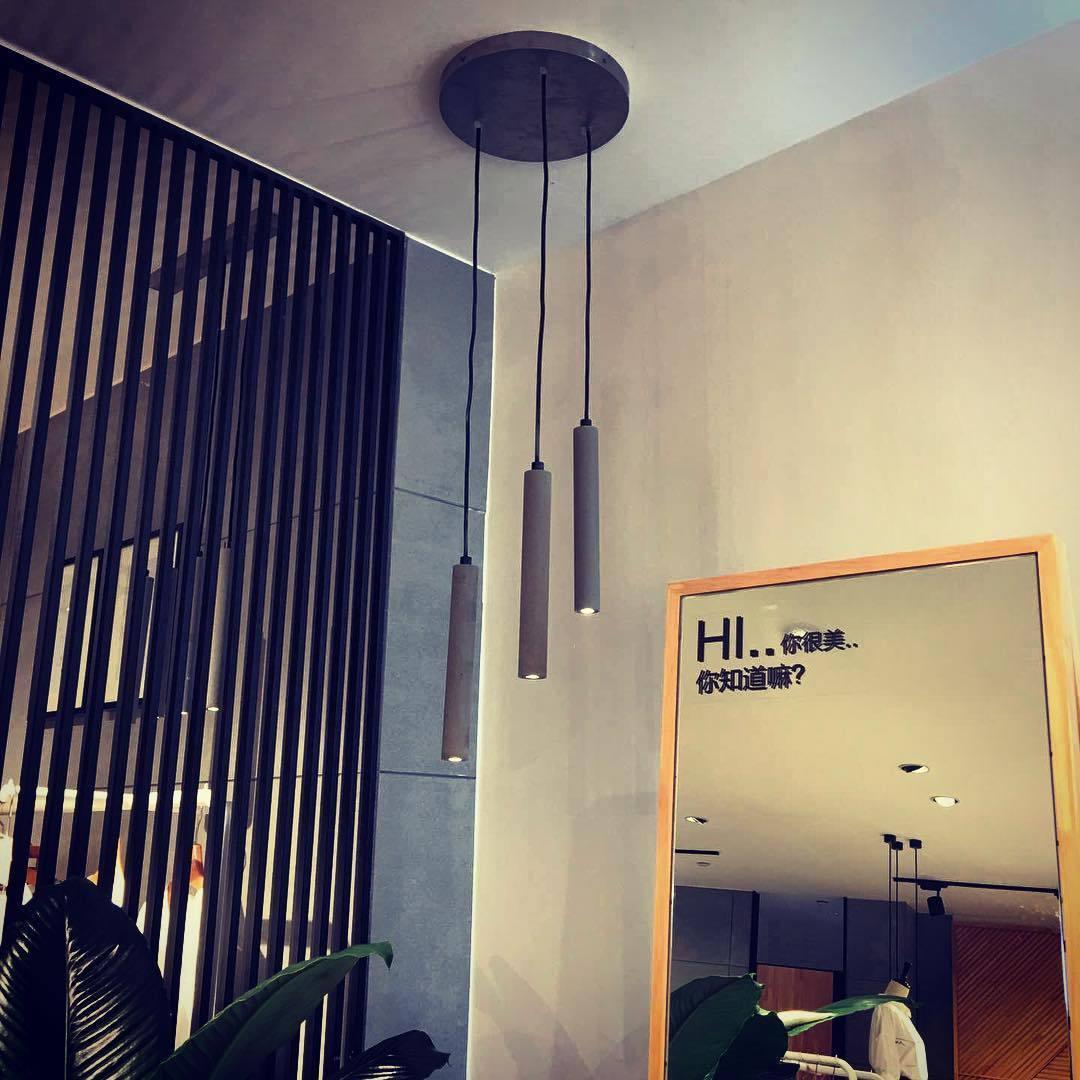 Modern Concrete Terrazzo Pendant Light Industrial Minimalist Cylinder Hanging Lamp for Kitchen and Dining Room