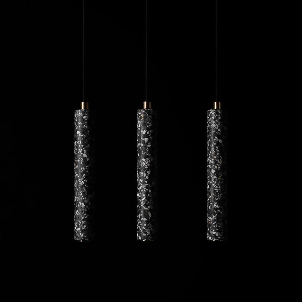 Modern Concrete Terrazzo Pendant Light Industrial Minimalist Cylinder Hanging Lamp for Kitchen and Dining Room