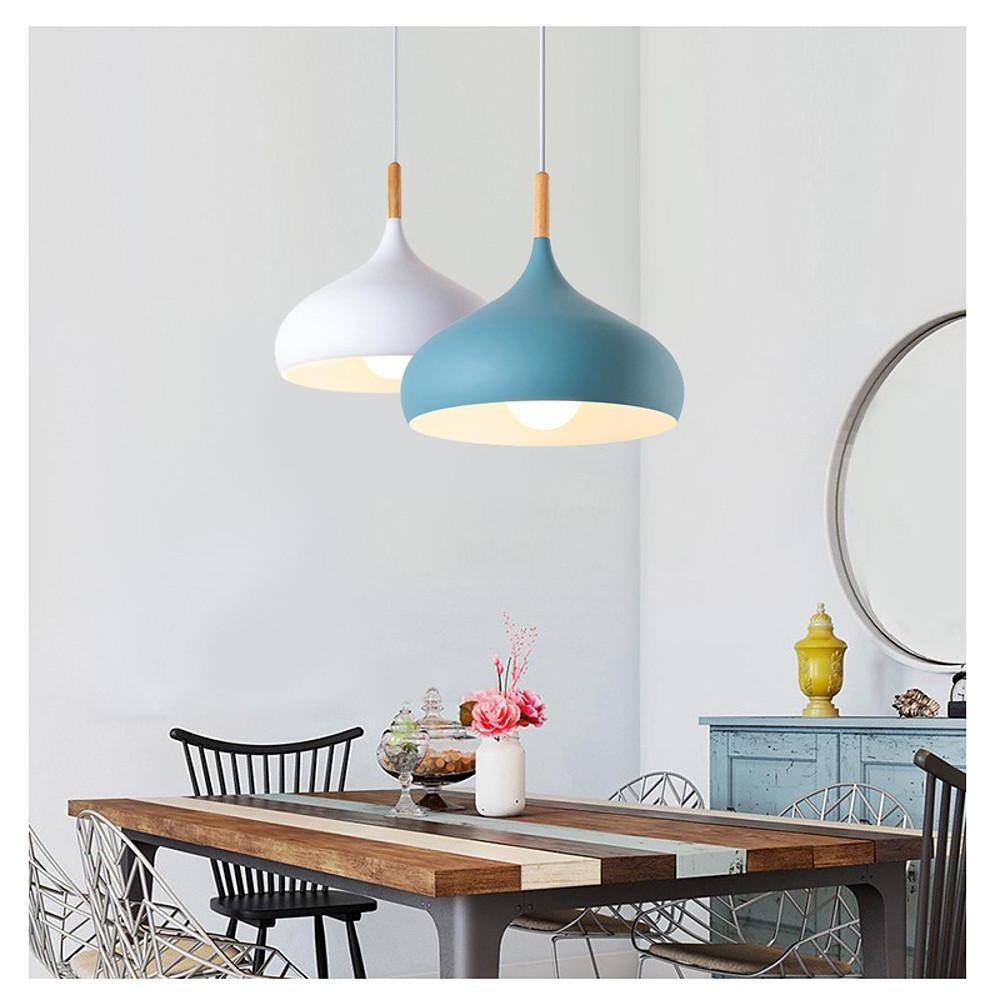 Modern Cone Metal Pendant Light with Wood Detail for Kitchen Island and Dining Room