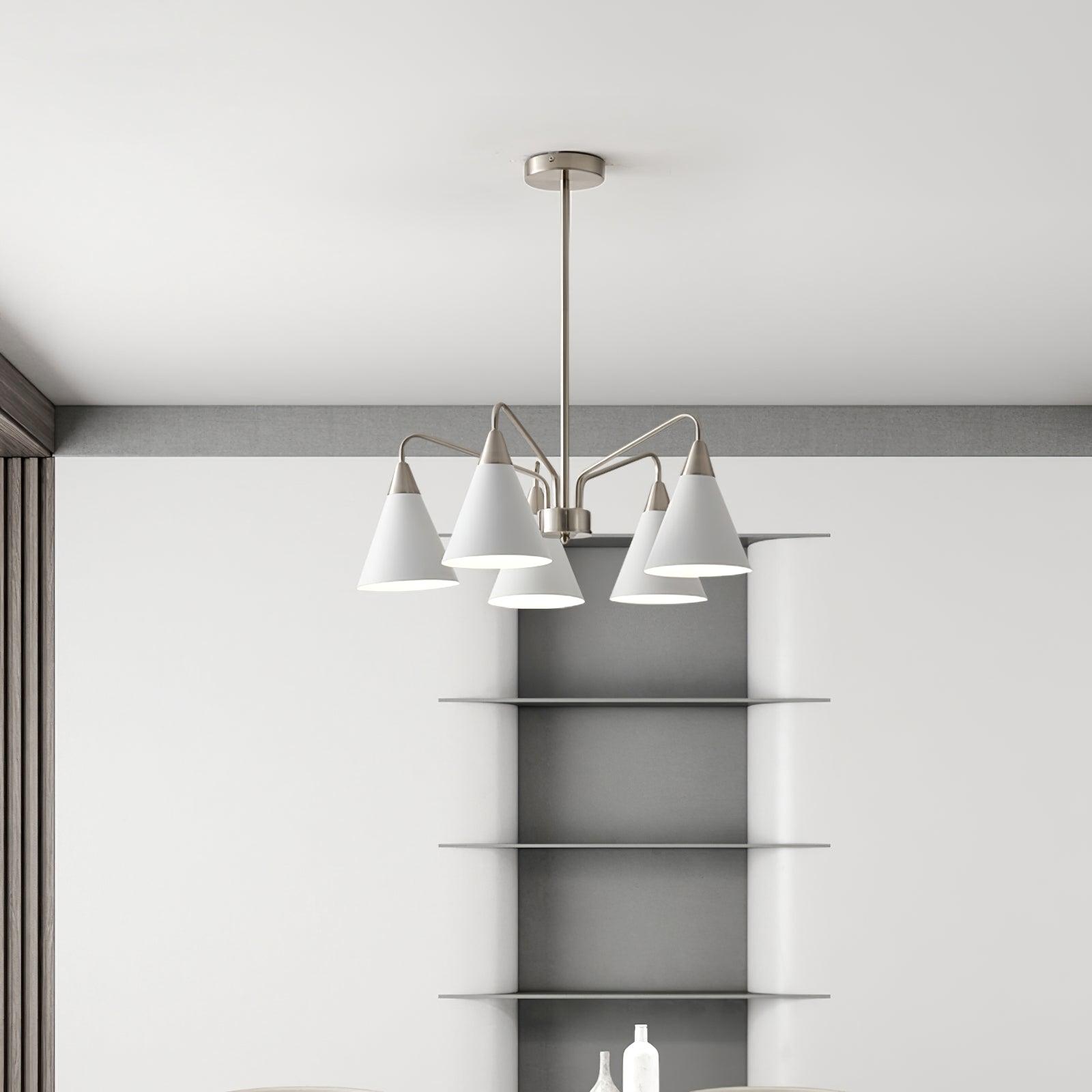 Modern Cono Multi Head Asymmetric Pendant Light Sand Nickel Cone Chandelier