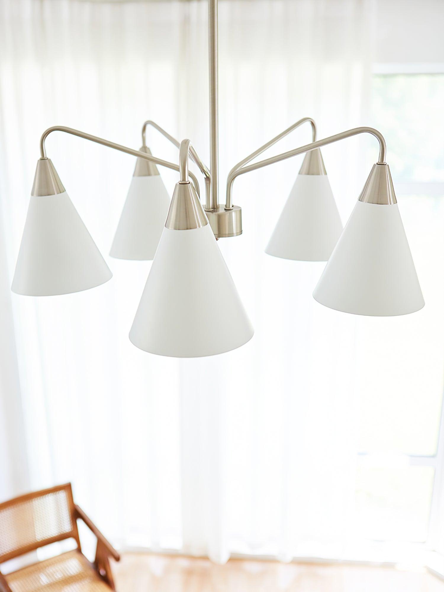 Modern Cono Multi Head Asymmetric Pendant Light Sand Nickel Cone Chandelier