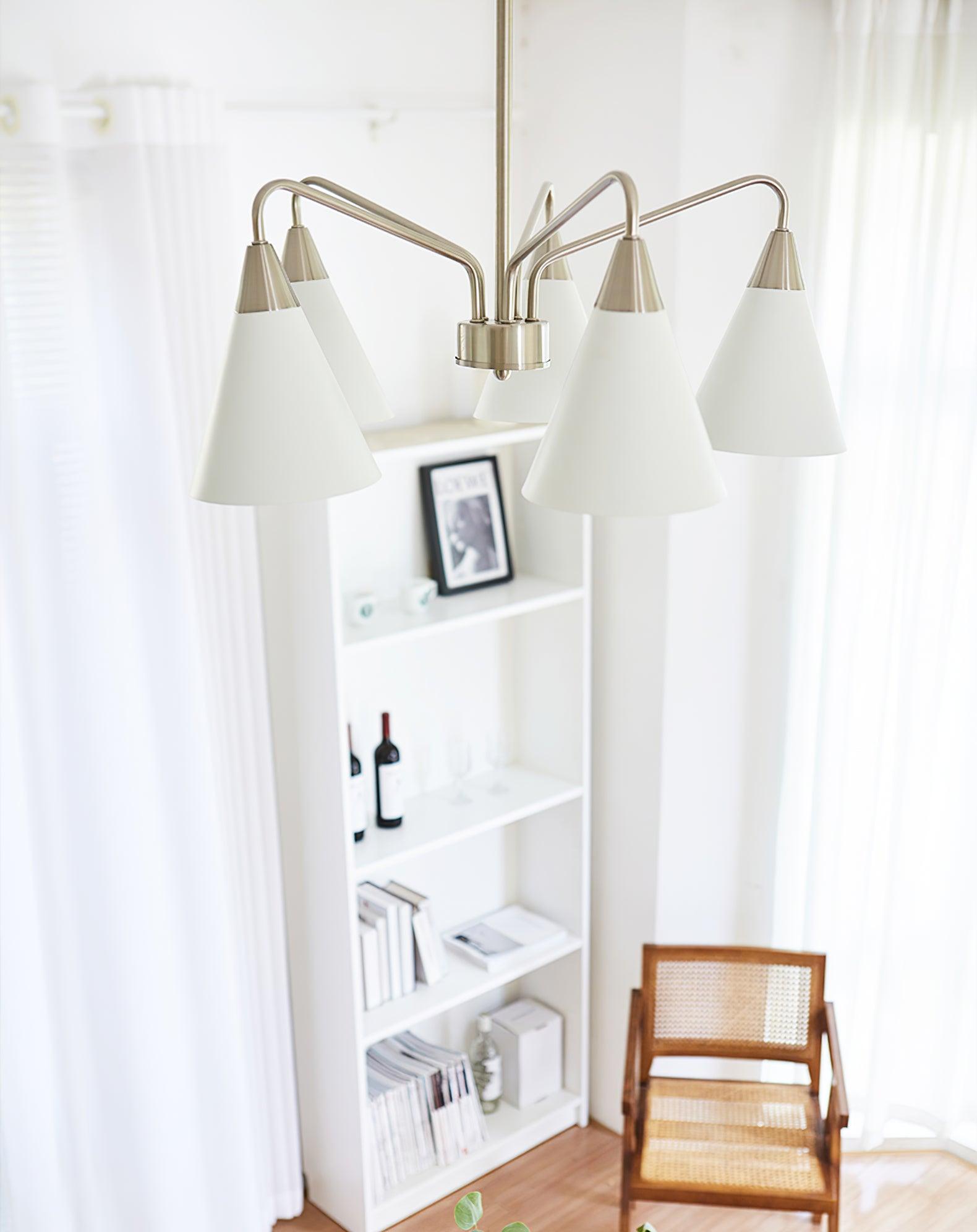 Modern Cono Multi Head Asymmetric Pendant Light Sand Nickel Cone Chandelier