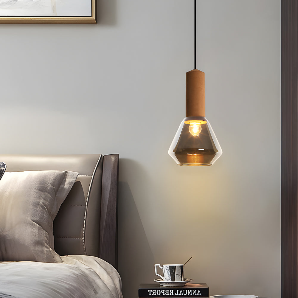 Modern Copper and Cork Glass Pendant Light with Diamond Jar Shade for Dining Room and Bar