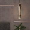 Modern Copper and Crystal Pendant Light with Long Tungsten Filament LED Bulb for Bedroom