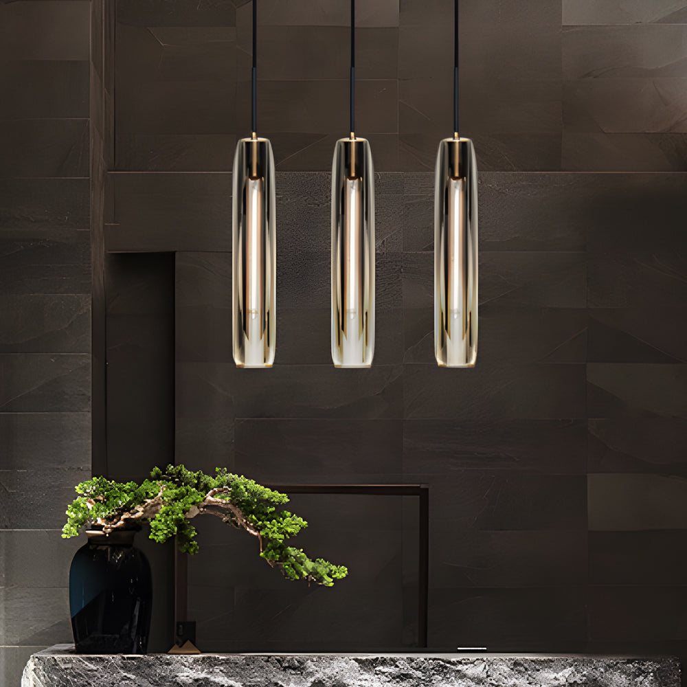 Modern Copper and Crystal Pendant Light with Long Tungsten Filament LED Bulb for Bedroom