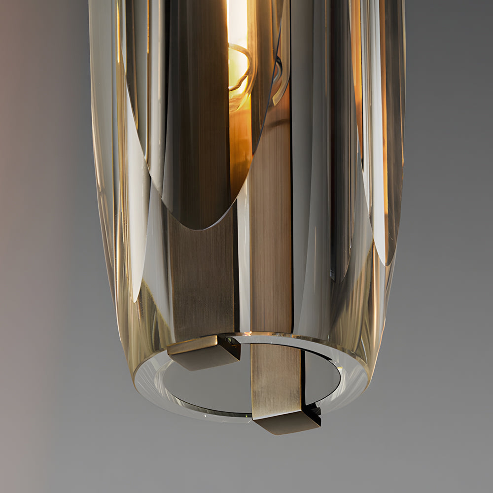 Modern Copper and Crystal Pendant Light with Long Tungsten Filament LED Bulb for Bedroom