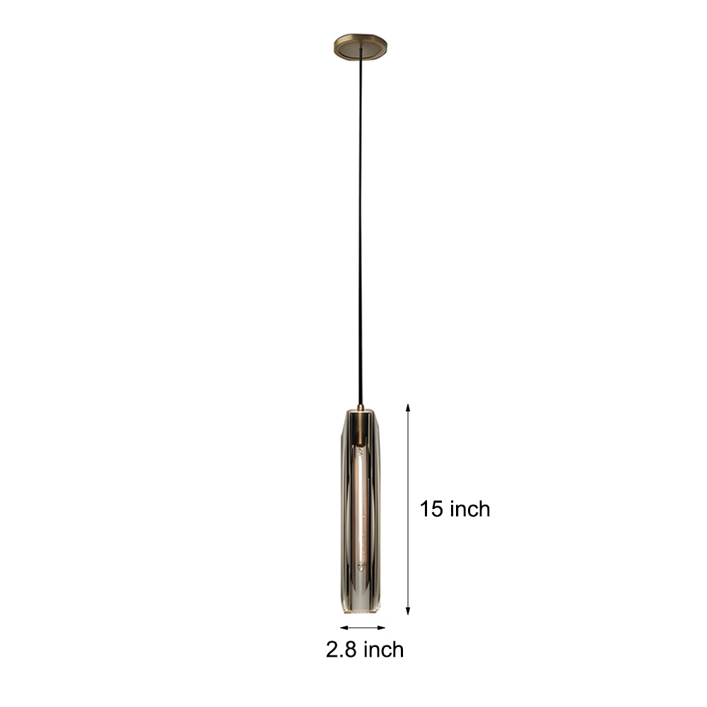 Modern Copper and Crystal Pendant Light with Long Tungsten Filament LED Bulb for Bedroom