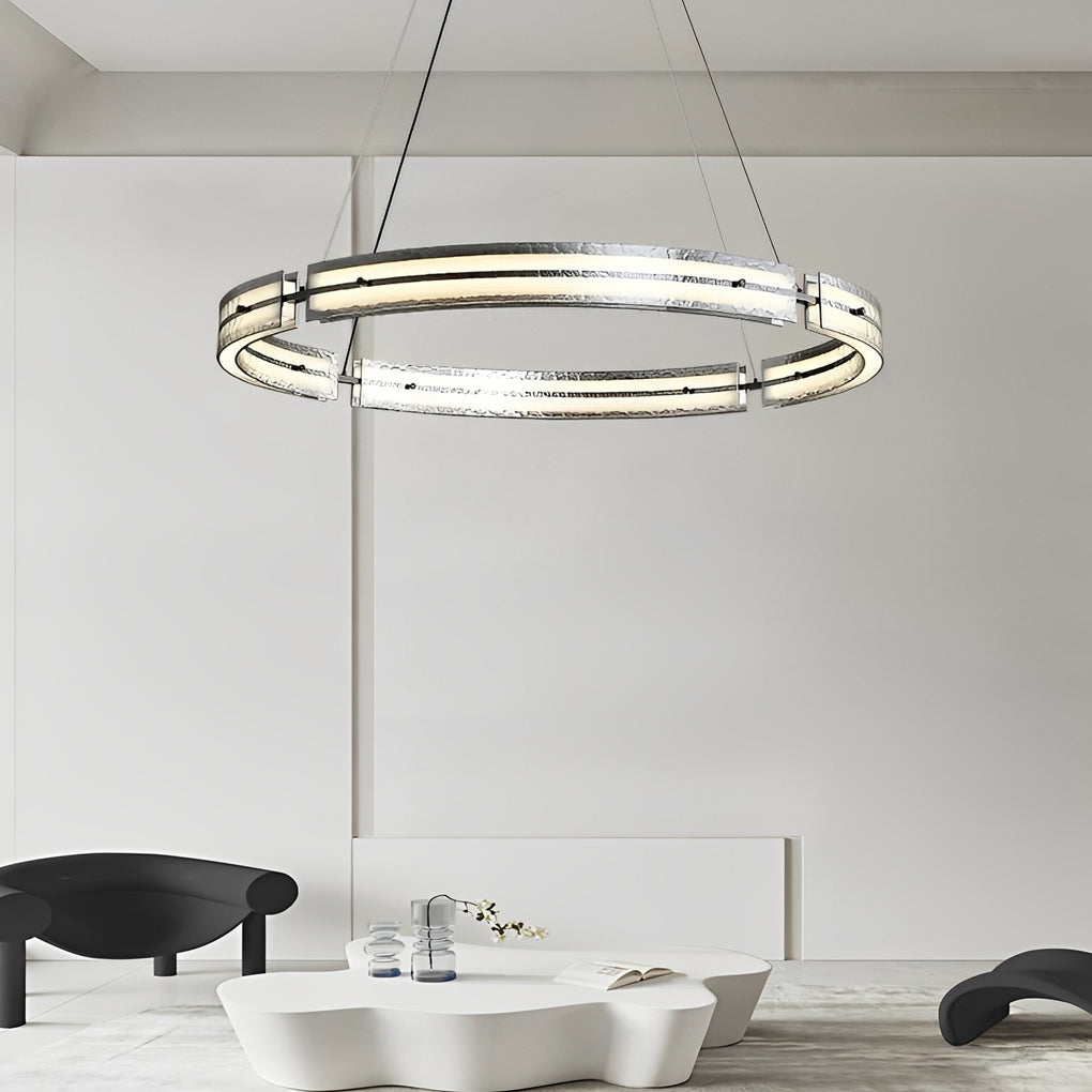 Modern Copper and Glass LED Chandelier Nordic Stepless Dimming Ring and Strip Pendant Light