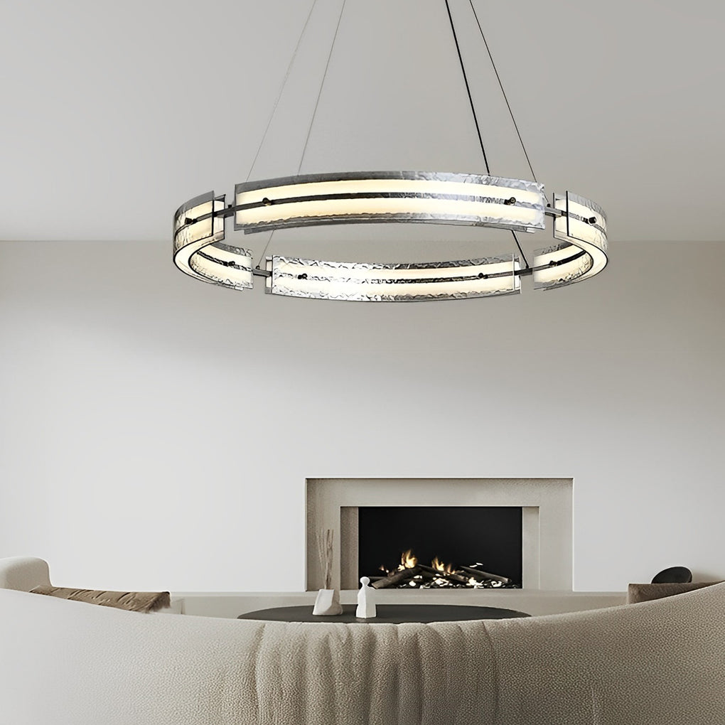 Modern Copper and Glass LED Chandelier Nordic Stepless Dimming Ring and Strip Pendant Light