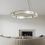 Modern Copper and Glass LED Chandelier Nordic Stepless Dimming Ring and Strip Pendant Light