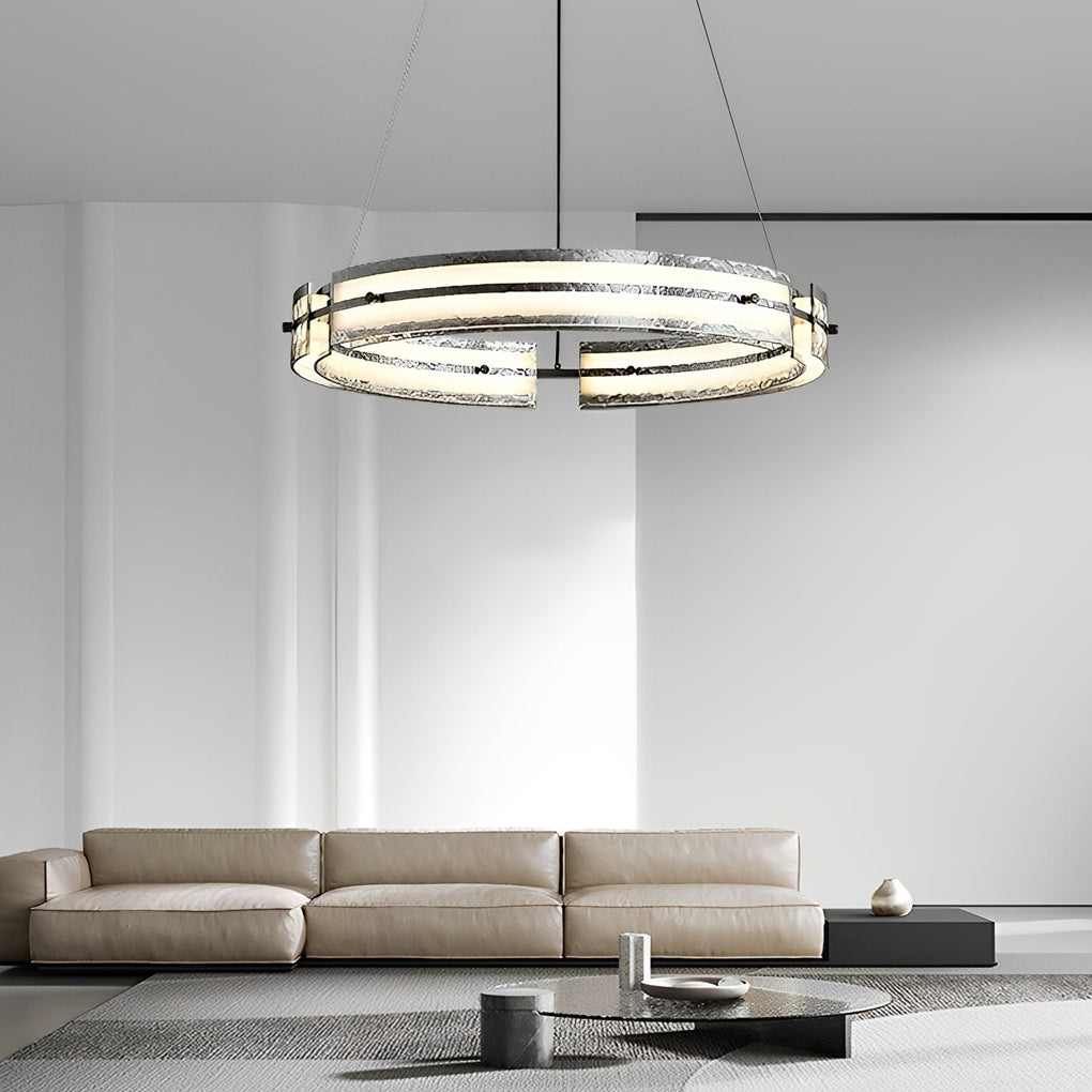 Modern Copper and Glass LED Chandelier Nordic Stepless Dimming Ring and Strip Pendant Light