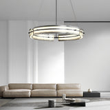 Modern Copper and Glass LED Chandelier Nordic Stepless Dimming Ring and Strip Pendant Light