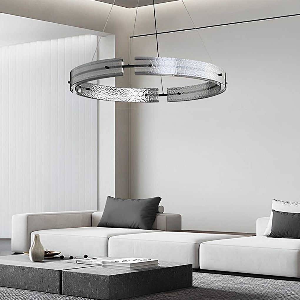 Modern Copper and Glass LED Chandelier Nordic Stepless Dimming Ring and Strip Pendant Light