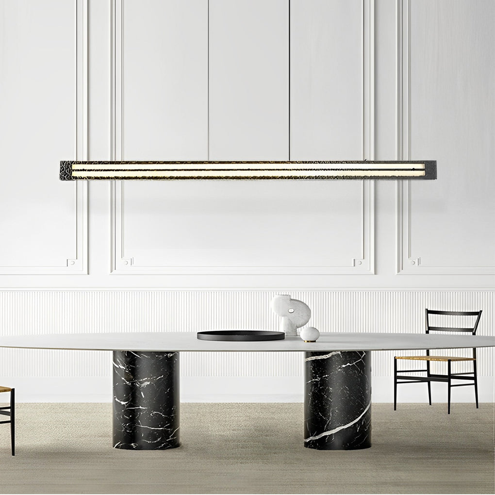 Modern Copper and Glass LED Chandelier Nordic Stepless Dimming Ring and Strip Pendant Light