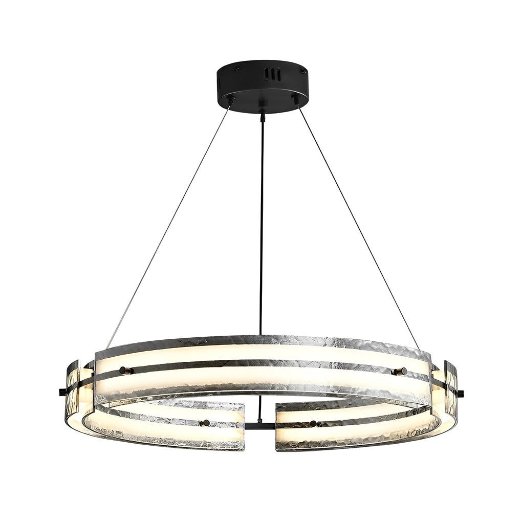 Modern Copper and Glass LED Chandelier Nordic Stepless Dimming Ring and Strip Pendant Light