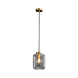 Modern Copper and Ribbed Glass Pendant Light with Adjustable Cord and Three Step Dimming Feature