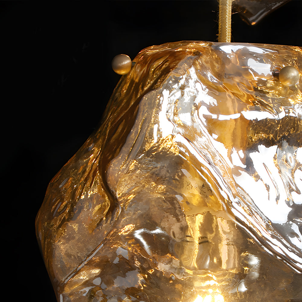 Modern Copper Chandelier with Irregular Lava Texture Glass Shade Pendant Light