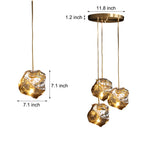 Modern Copper Chandelier with Irregular Lava Texture Glass Shade Pendant Light