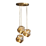 Modern Copper Chandelier with Irregular Lava Texture Glass Shade Pendant Light