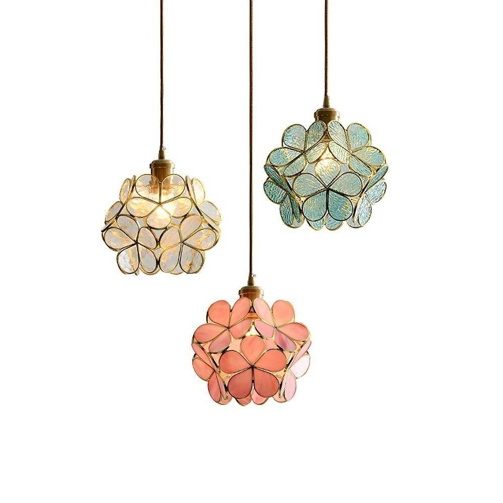 Modern Copper Crystal Flower Pendant Light Globe Hanging Lamp for Kitchen Island