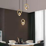 Modern Copper Crystal LED Pendant Light Round Hanging Ceiling Lamp for Bar and Dining Room
