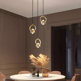 Modern Copper Crystal LED Pendant Light Round Hanging Ceiling Lamp for Bar and Dining Room