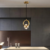 Modern Copper Crystal LED Pendant Light Round Hanging Ceiling Lamp for Bar and Dining Room
