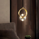 Modern Copper Crystal LED Pendant Light Round Hanging Ceiling Lamp for Bar and Dining Room