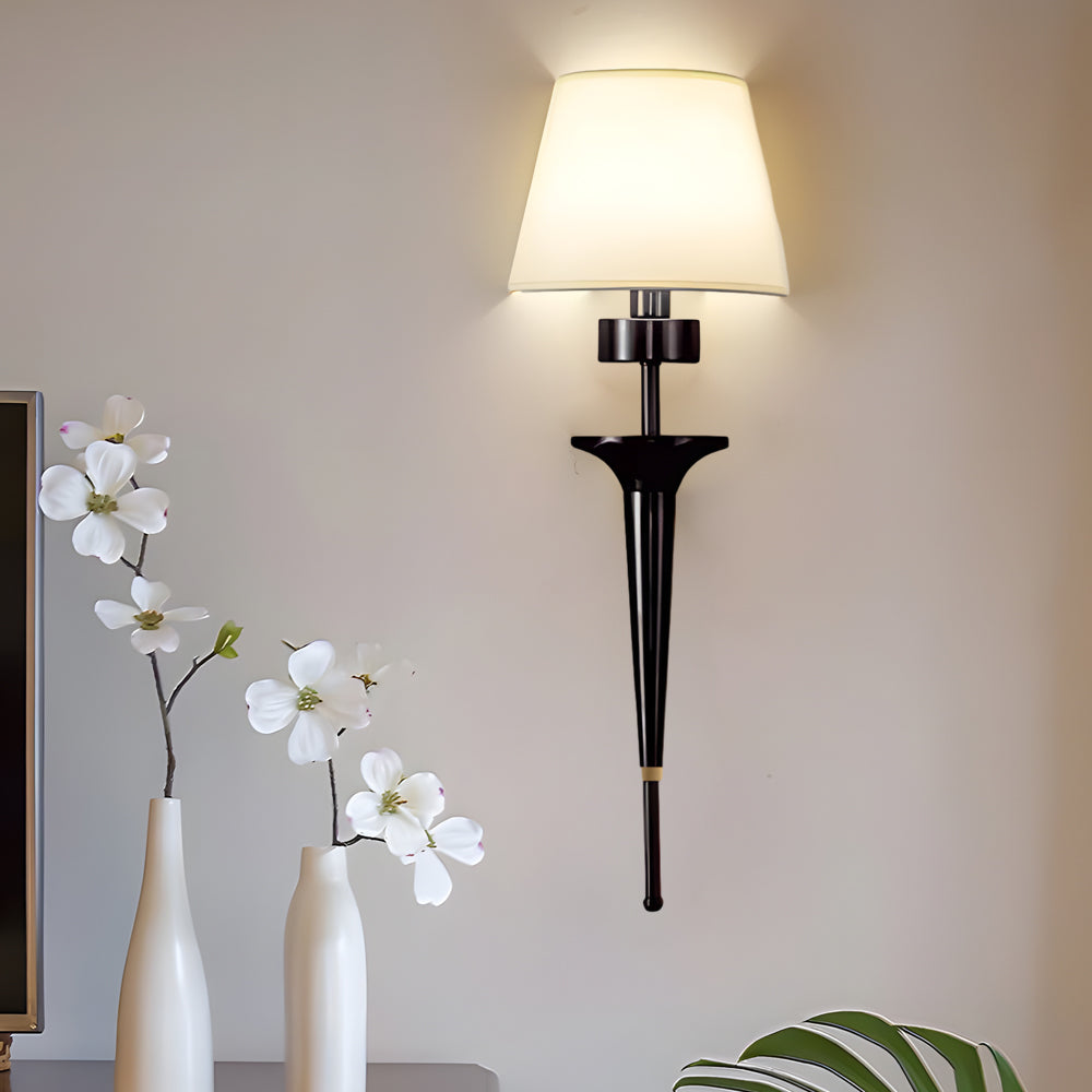 Modern Copper Wall Sconce 1 Light Indoor Fixture with White Fabric Shade 26 Inch Height