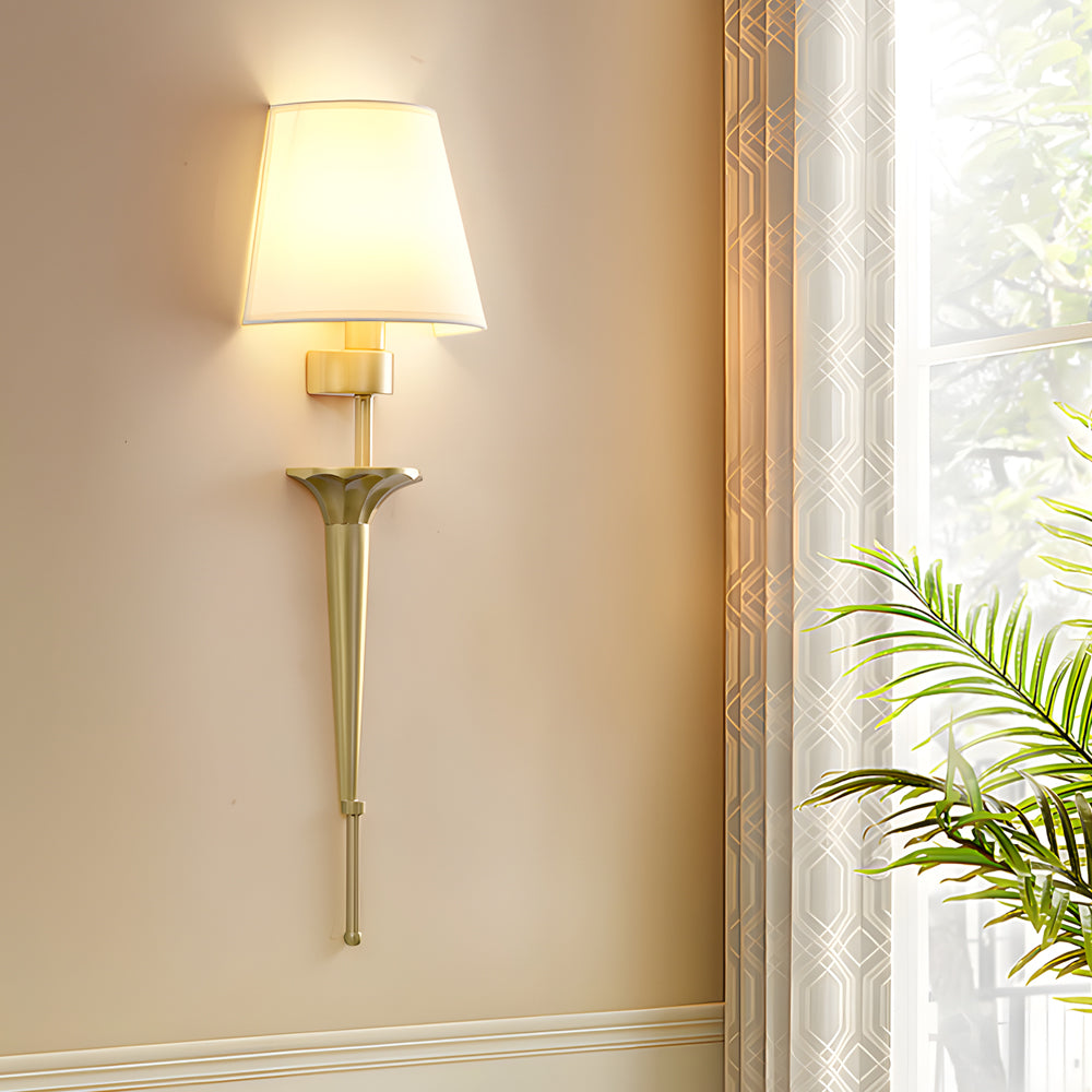 Modern Copper Wall Sconce 1 Light Indoor Fixture with White Fabric Shade 26 Inch Height
