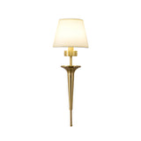 Modern Copper Wall Sconce 1 Light Indoor Fixture with White Fabric Shade 26 Inch Height