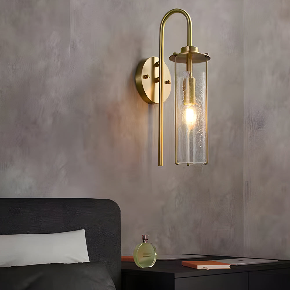 Modern Copper Wall Sconce with Cracked Glass Shade Luxury Minimalist Brass Light