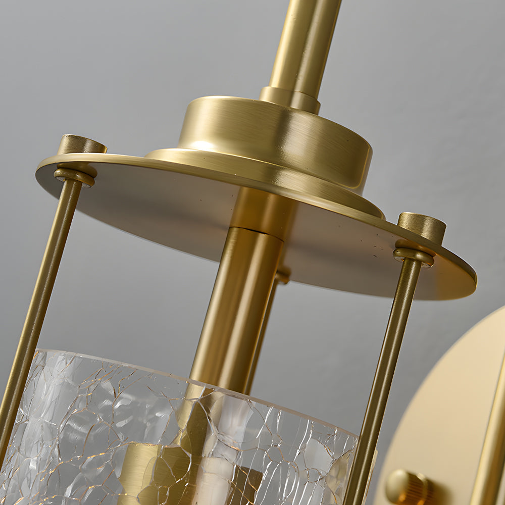 Modern Copper Wall Sconce with Cracked Glass Shade Luxury Minimalist Brass Light