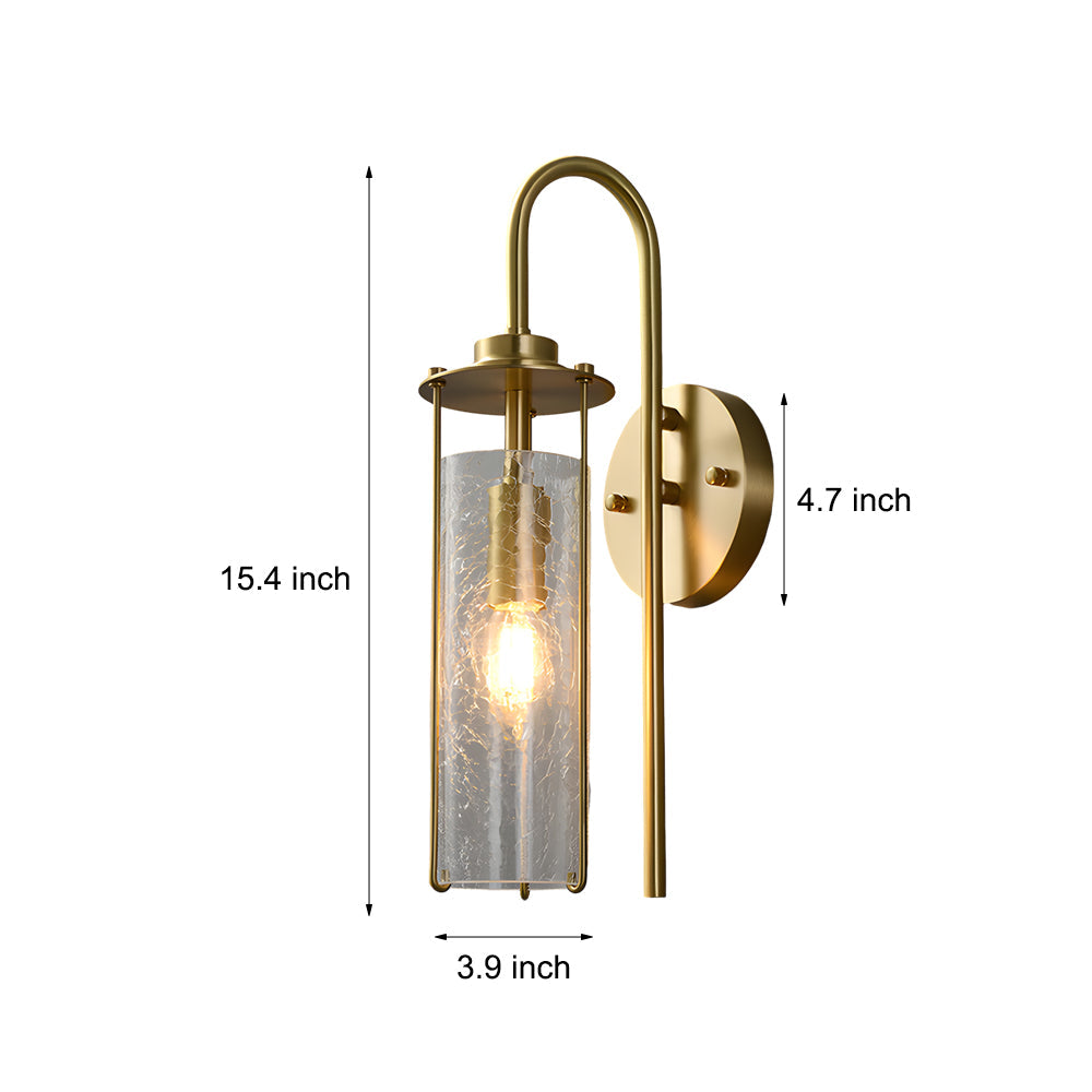 Modern Copper Wall Sconce with Cracked Glass Shade Luxury Minimalist Brass Light